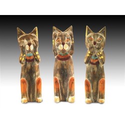 Set 3 Figuras Gatos Madera Colores 21 cm