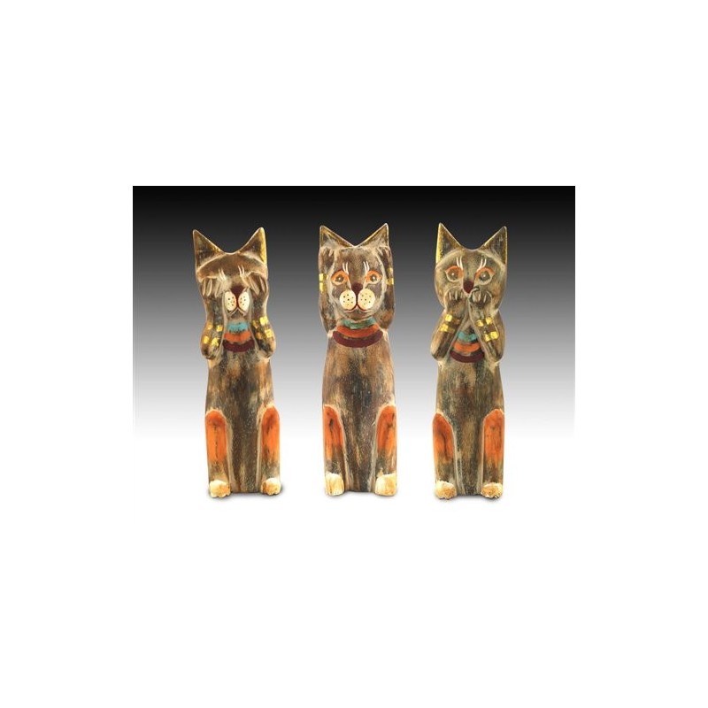 Set 3 Figuras Gatos Madera Colores 21 cm