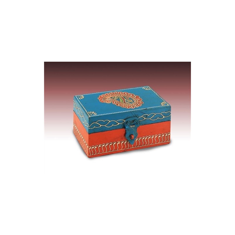 Caja Rectangular India Naranja y Azul 15 cm