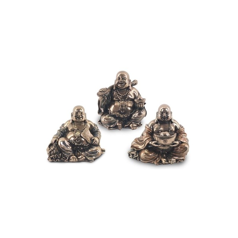 Set 3 Figuras Resina Bronce Buda Feliz 10 cm