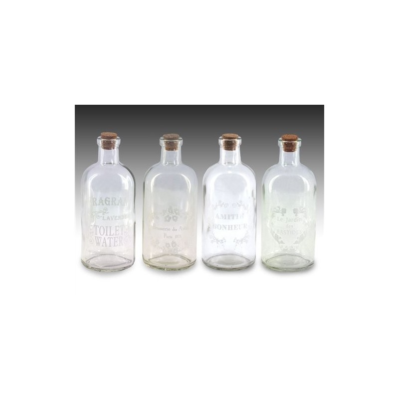 Set 4 Botellas Vidrio Retro 14 cm