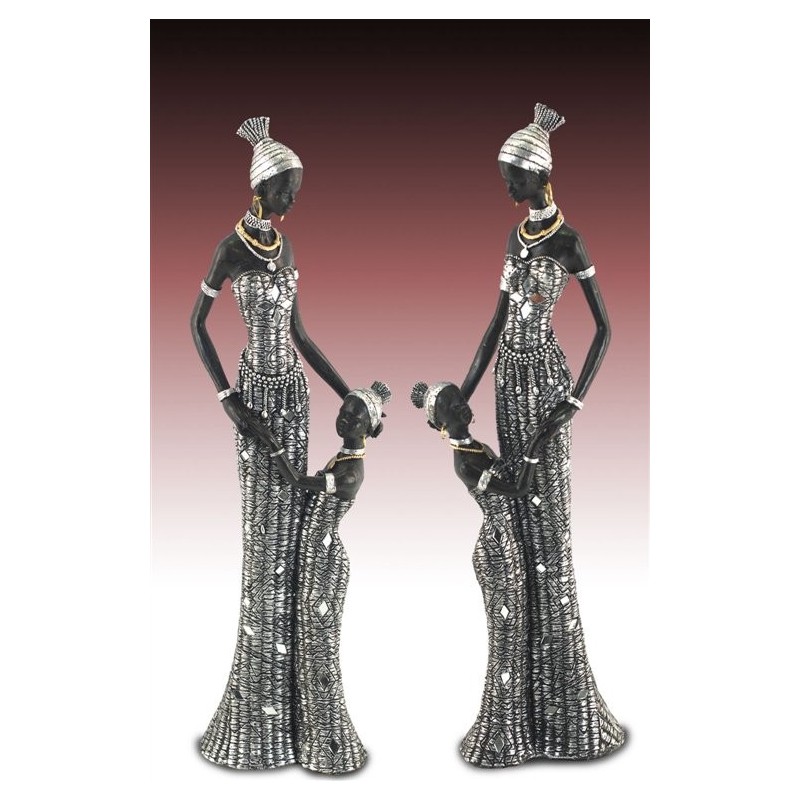 Set 2 Figuras Mujeres Africanas Con Ni?o 42 cm