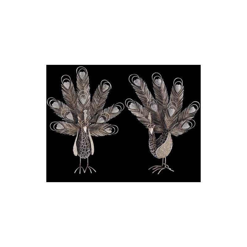 Set 2 Figuras Decorativas metal Pavo Real 37 cm