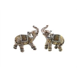 Figura Elefante x2 Indio Decorado Resina 13 cm