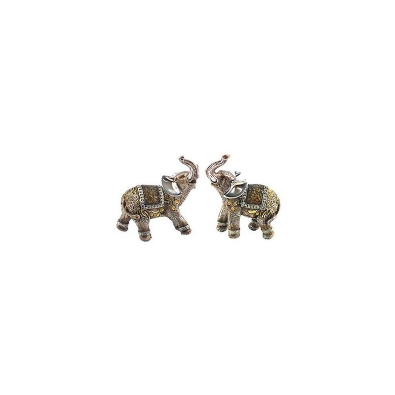 Figura Elefante x2 Indio Decorado Resina 13 cm