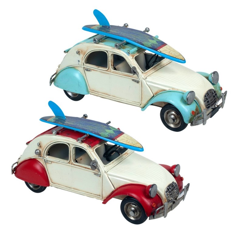 Figura Decorativa x2 Coche Retro Metalico Escarabajo Surf Adorno Decorativo 27 cm