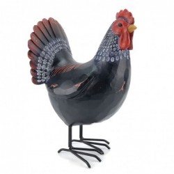 Figura Decorativa Gallo Negro Gallina Resina 23 cm