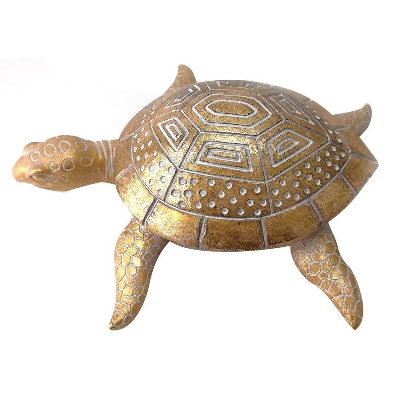 Figura Decorativa Tortuga Étnica Dorada Resina 18 cm