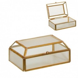 Caja Cristal Tallado Metalico Dorado Entrada Recibidor Almacenaje Elegante 16 cm