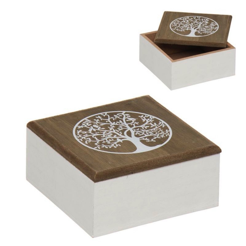 Caja Decorativa Redonda Madera Mano de Fatima 18 cm