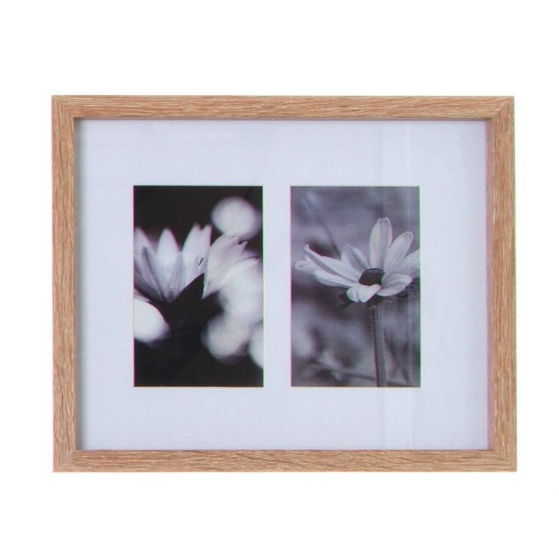 Cuadro Decorativo Marco de Fotos 10 x 15 cm Portafotos Pared Madera 2 Fotos Flores Blanco y Negro 30 cm