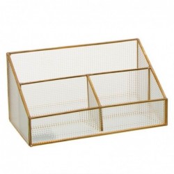 Organizador Cristal Tallado Metalico Dorado Almacenaje Maquillaje Tocador Despacho Elegante 25 cm