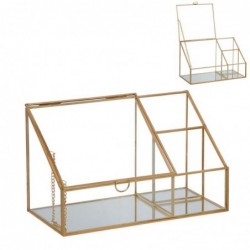 Organizador de Cristal y Metal Dorado 3 Compartimentos 24 cm