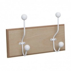 Perchero Pared Madera 2 Colgadores Marron Blanco 44 cm