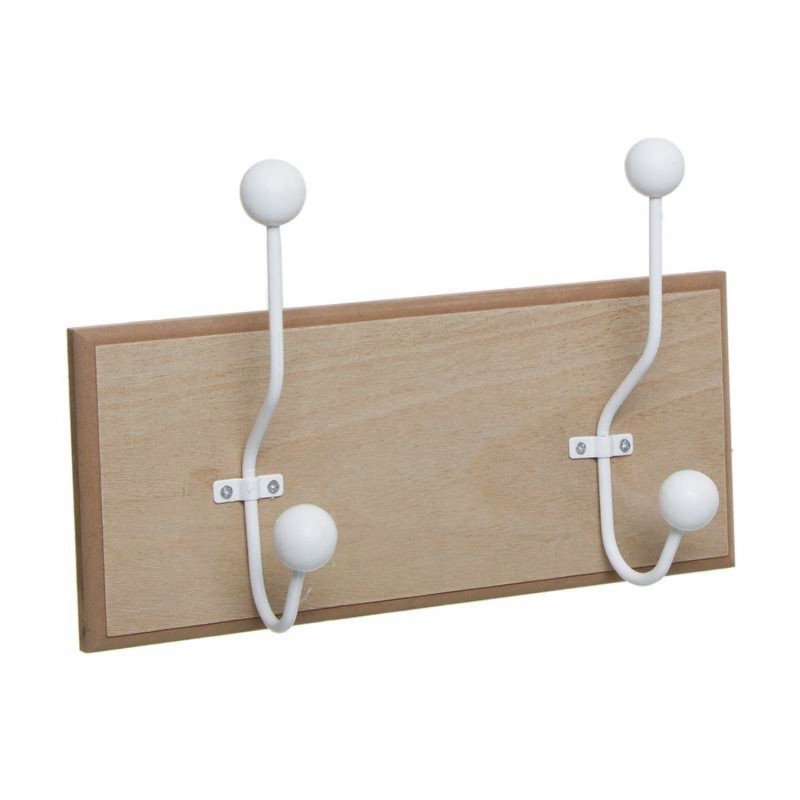 Perchero Pared Madera 2 Colgadores Marron Blanco 44 cm