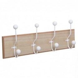 Perchero Pared Madera 4 Colgadores Marron Blanco 54 cm