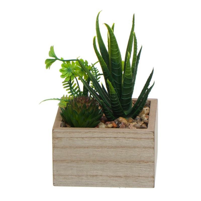 Planta Decorativa Artificial en Maceta Madera 14 cm