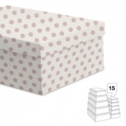 Set 15 Cajas Diferentes Tamaños Almacenaje Topos Blanco Rosa 55 cm