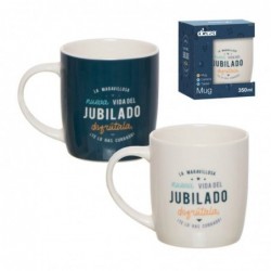 Set Taza Mug 350ML x2 Regalo Jubilado Jubilación 2 Colores 10 cm