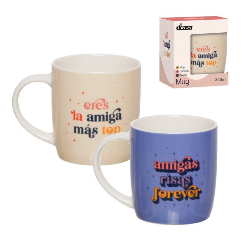 Set Taza Mug 350ML x2 Regalo Mejor Amiga Amistad 2 Colores 10 cm