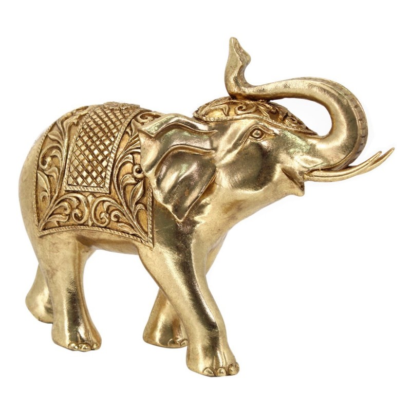 Figura Decorativa Elefante Hindu Dorado con Relieve 27 cm