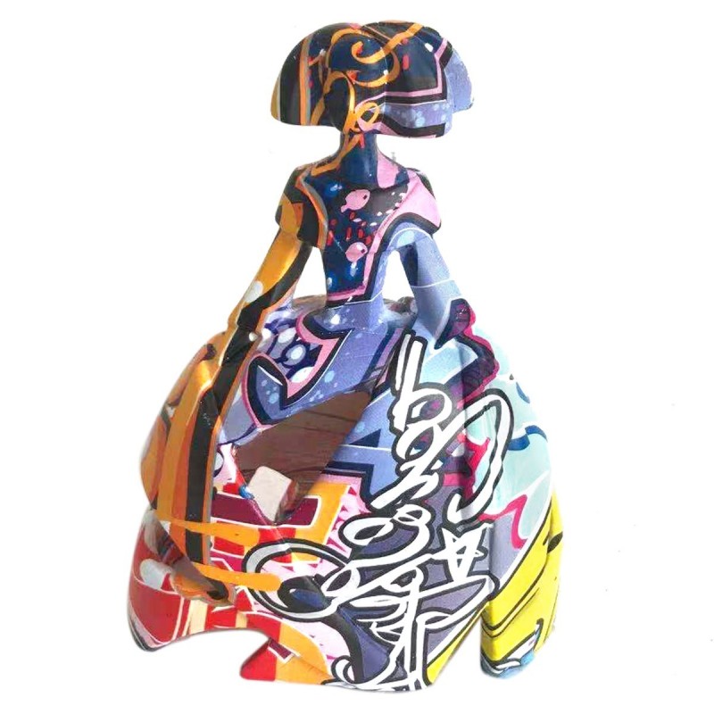 Figura Decorativa Menina Mujer Vestido Grafiti Colorida 16 cm