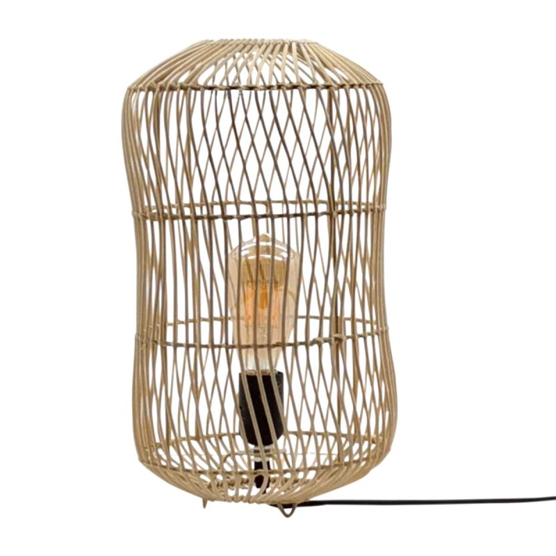 Lámpara Sobremesa Mimbre Rattan Luz Cálida Relajante Ambiente Boho 38 cm