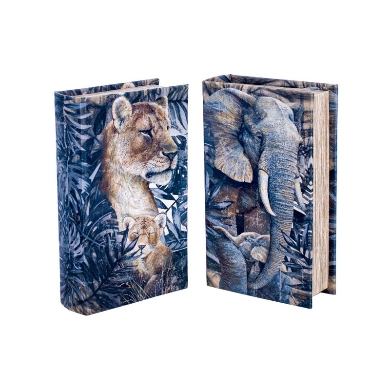 Caja decorativa en forma de libro SELVA x2 modelos 21x13 cm animales naturaleza temática