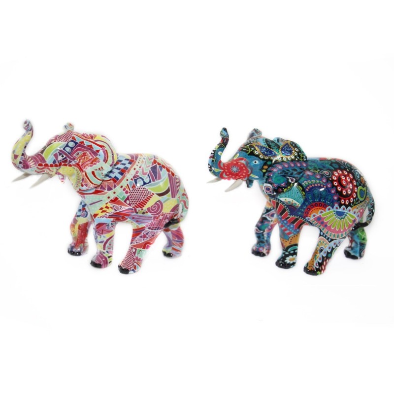 Set figuras decorativas elefante pequeña resina estampado colorido moderna interior largo 10 cm