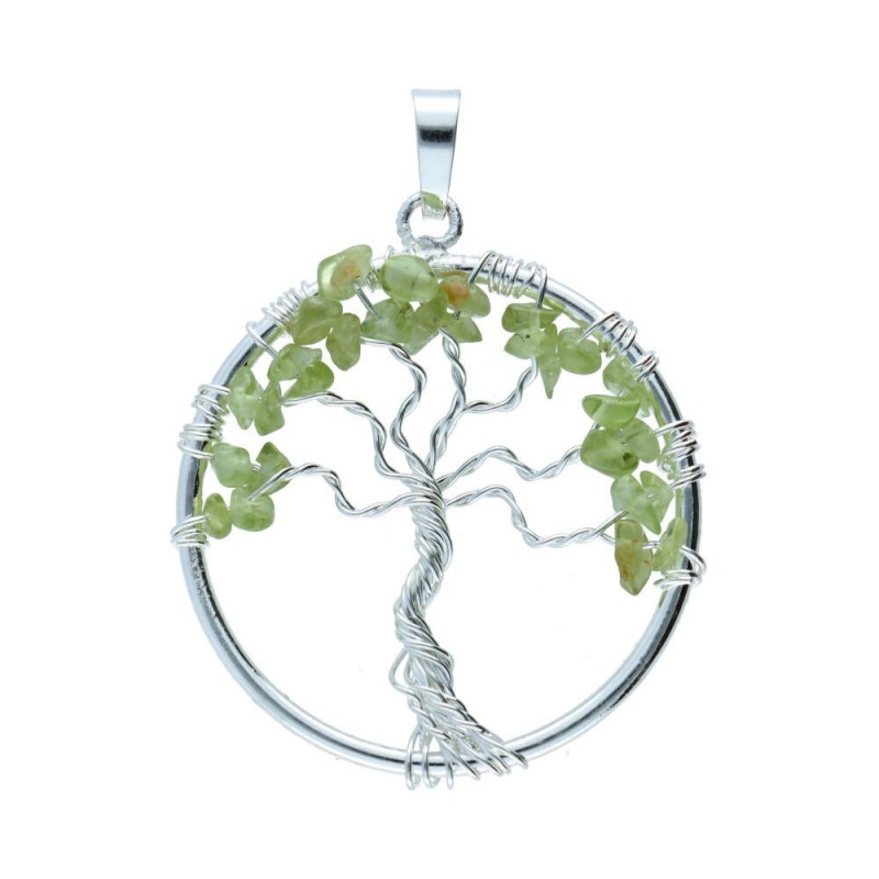 Colgante Arbol de la Vida con Peridoto en Baño de Plata. Joyería artesanal con piedras naturales