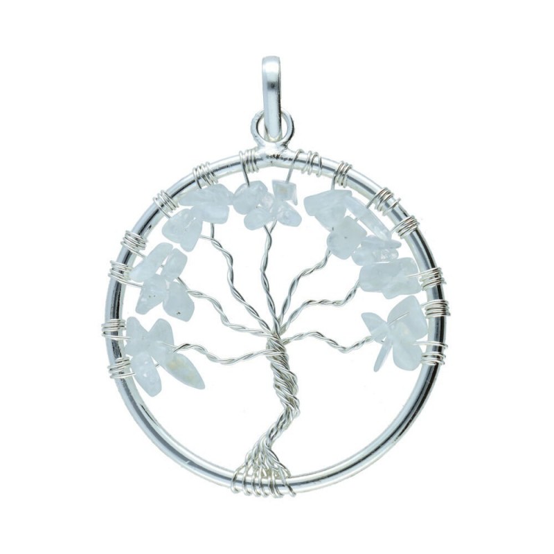 Colgante Arbol de la Vida con Piedra Luna en Baño de Plata - Regalo para Mujer