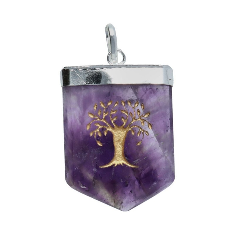 Colgante de Amatista Árbol de la Vida en Baño de Plata - Joyería para Mujer con Piedras Preciosas