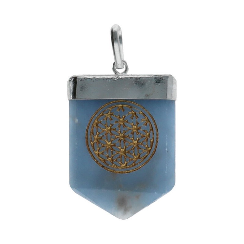 Colgante de Cuarzo Azul Flor de la Vida con Baño de Plata - Regalo Ideal para Meditación y Yoga