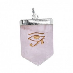 Colgante de Cuarzo Rosa con Ojo de Horus en Baño de Plata - Joyería Esotérica