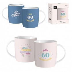 taza cerámica 350 ml capacidad celebrar 60 años x2 modelos diferentes