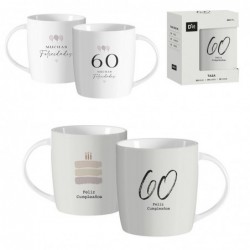 taza cerámica 350 ml capacidad celebrar 60 años x2 modelos diferentes